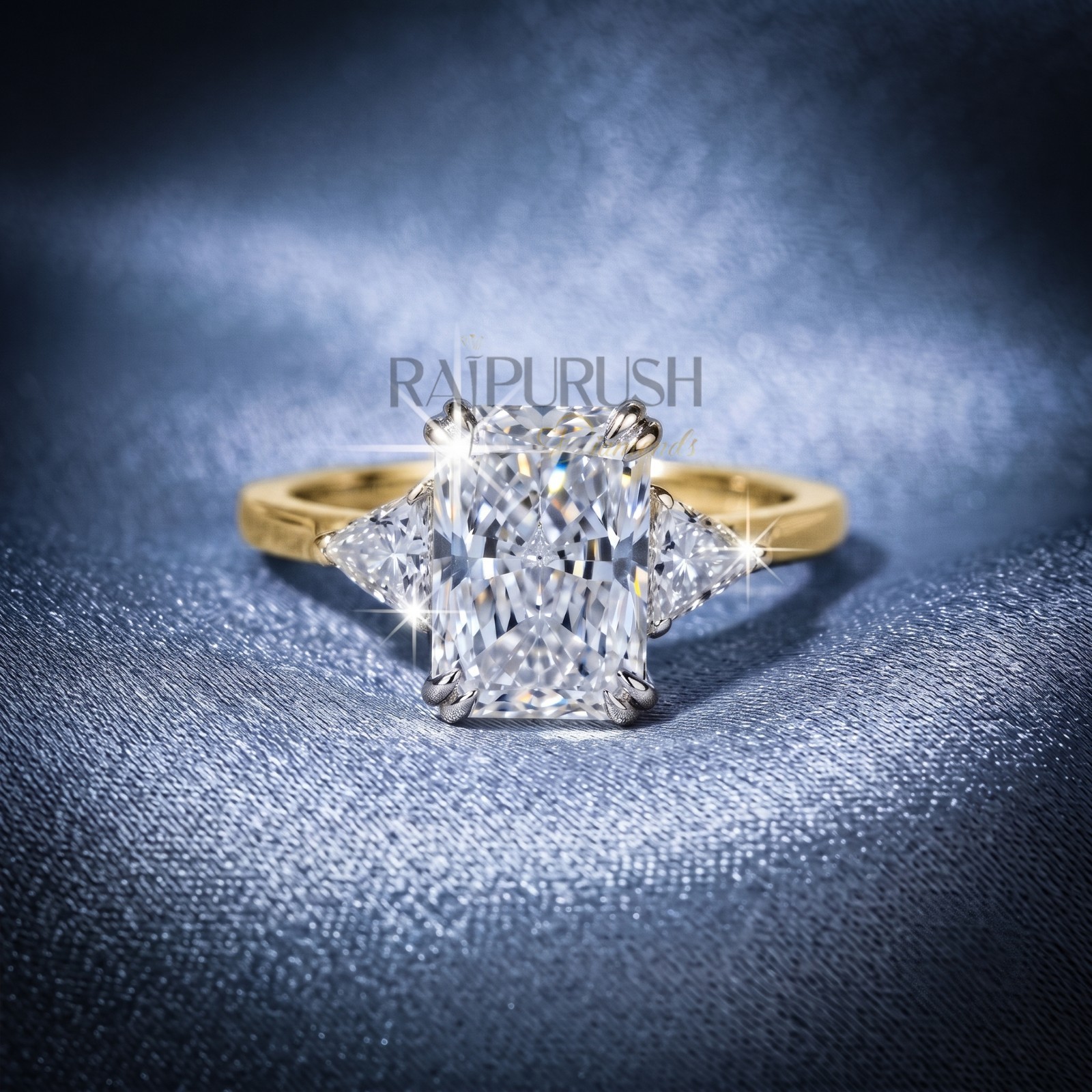 Radiant Cut Moissanite Engagement Ring Triangle Side Stone 925 Silver Ring Women