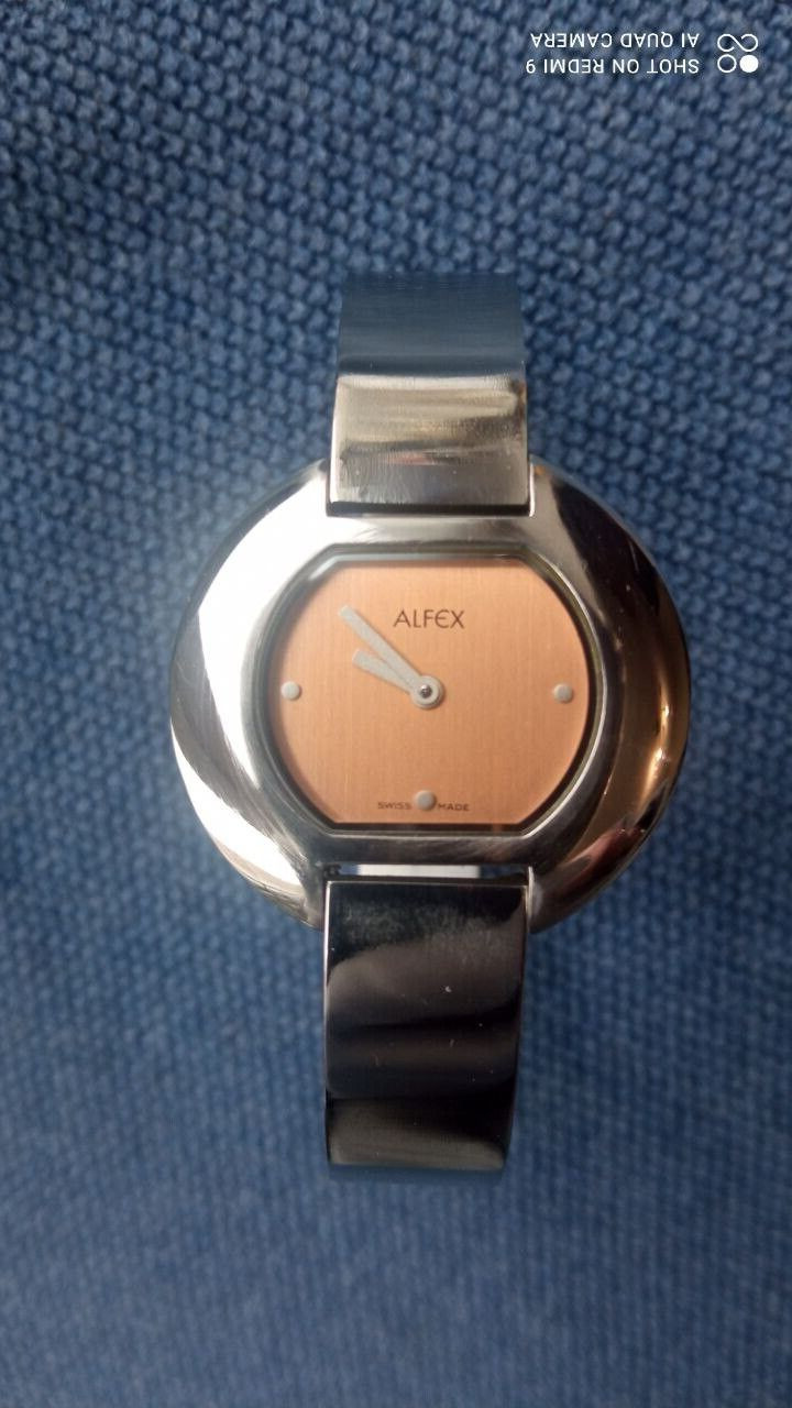 RETRO LUXURY SWISS ST.STEEL LADIES QUARTZ WATCH BRACELET “ALFEX” 5378 GEORG PLUM
