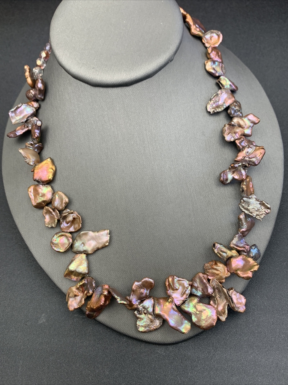 Vintage WOW keshi Pearl Necklace Ab Pink Mauve Rainbow 18 “ Crystal Beaded