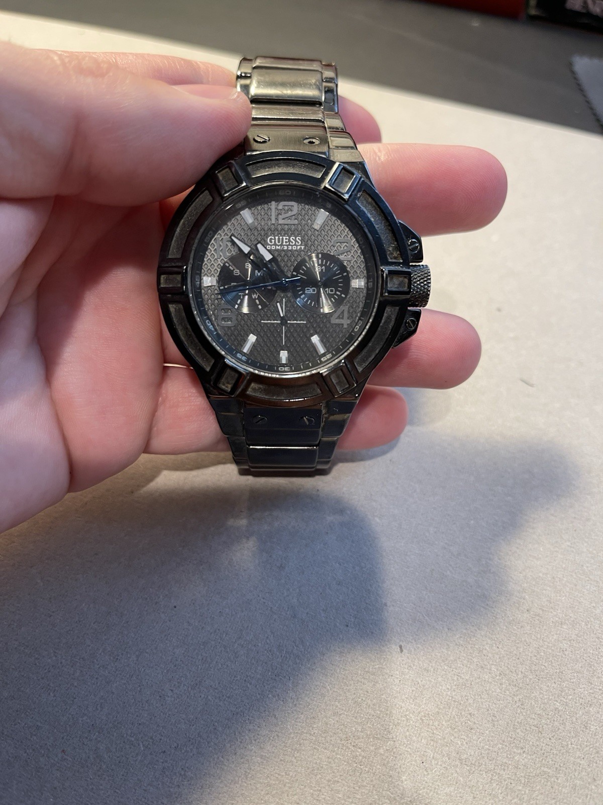 GUESS W0041G1 Chronograph Quartz “Tiesto” Black Stainless Steel Mens Watch 45mm