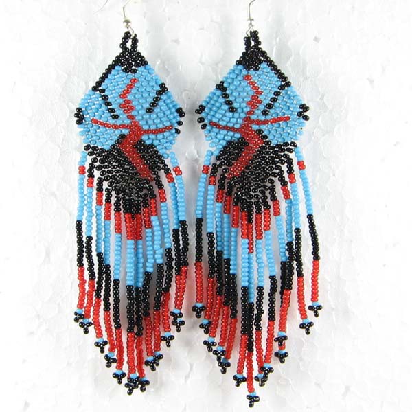 Turquoise Blue Black Red Spider Beaded Earrings