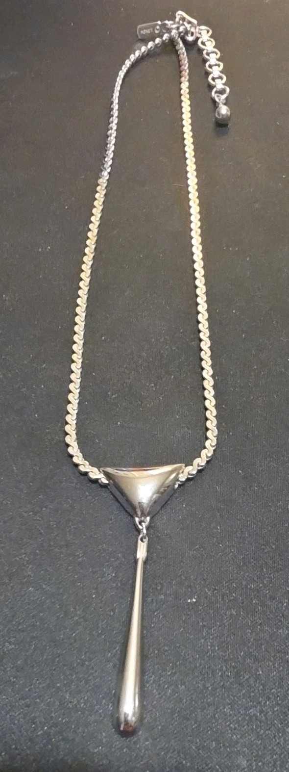 Vintage Monet Silver Tone Triangle Bolo Slide Lariat Necklace Modernist Drop