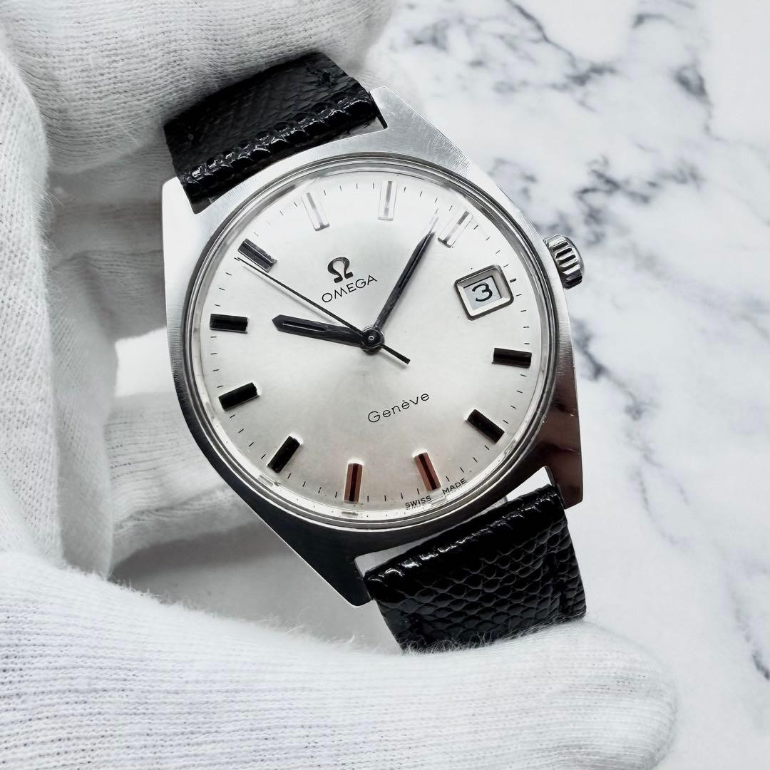 OMEGA Geneva manual winding 136.041 working lizard genuine leather Safe packing!