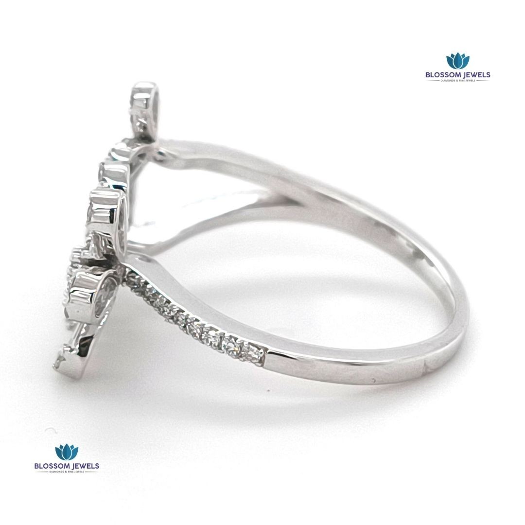 0.78 Ct Round Cut Lab Grown CVD/Diamond Flower Shape Ring 14K White Gold Plated