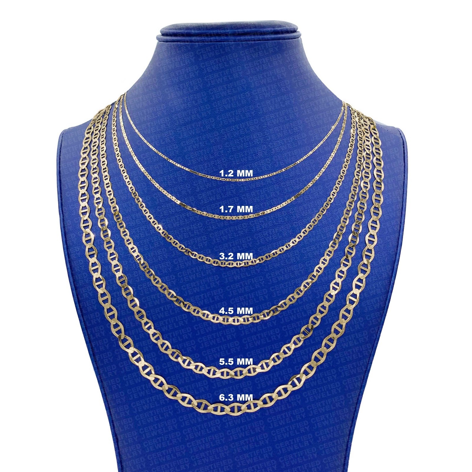 Solid 14K Yellow Gold Mariner Link Chain Necklace 7″ To 30″ Inch, 1.2mm To 6.3mm