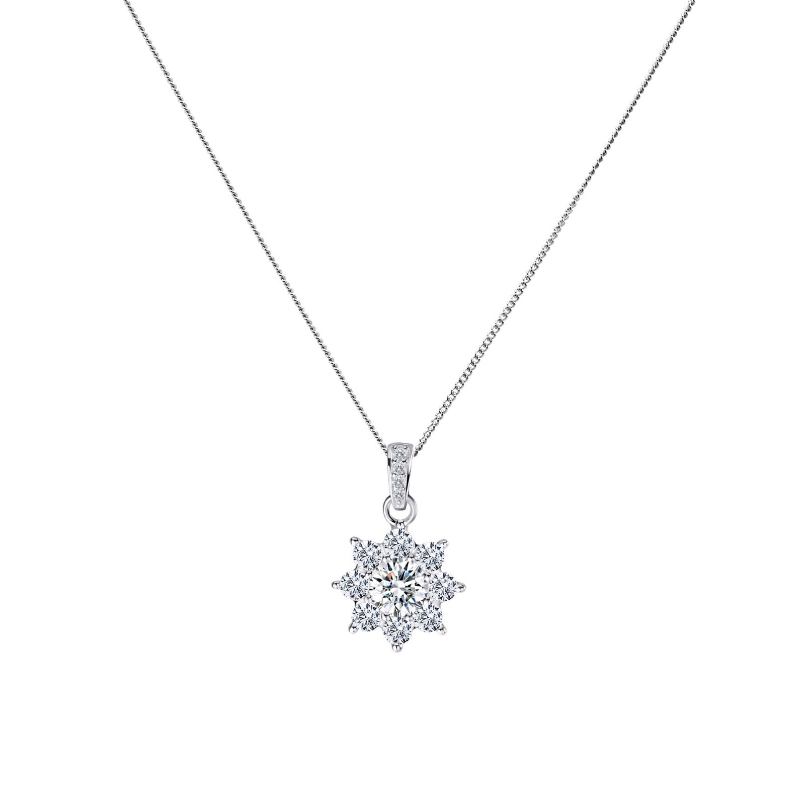 Curb Chain Cuba Necklace Pendant Star Zircon 925 Sterling Silver Women