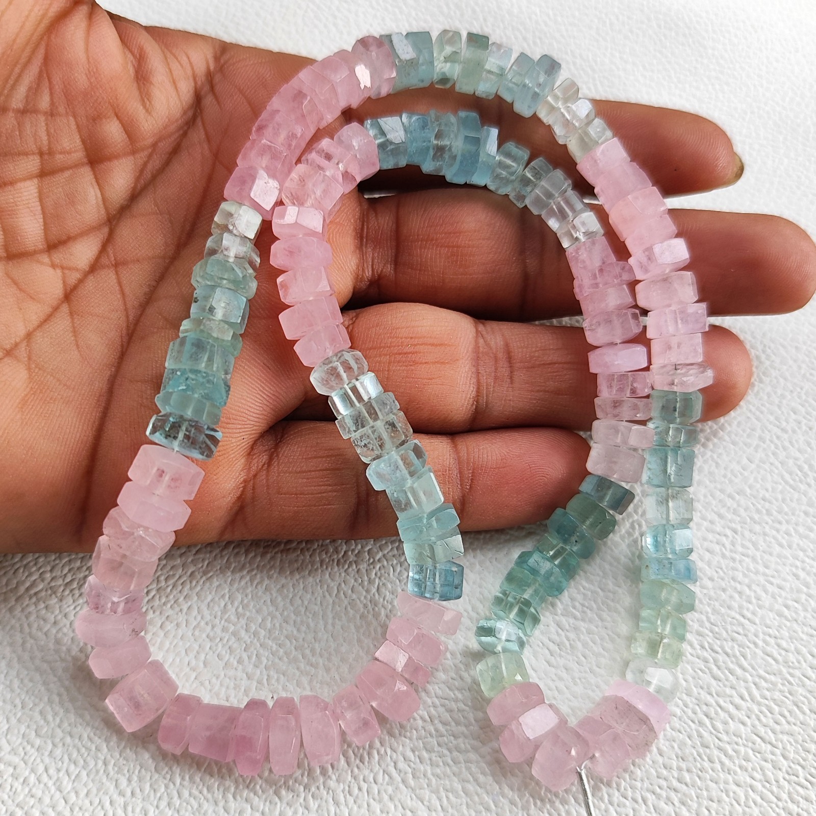 Multi Beryl Morganite Aquamarine Faceted Bolt Beads 8-9mm 17″ Strand Brazil Gems