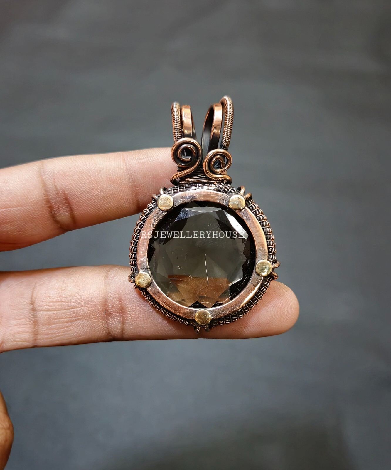 Smoky Topaz Pendant Copper Wire Wrapped Jewelry Gemstone Jewelry Handmade Gift