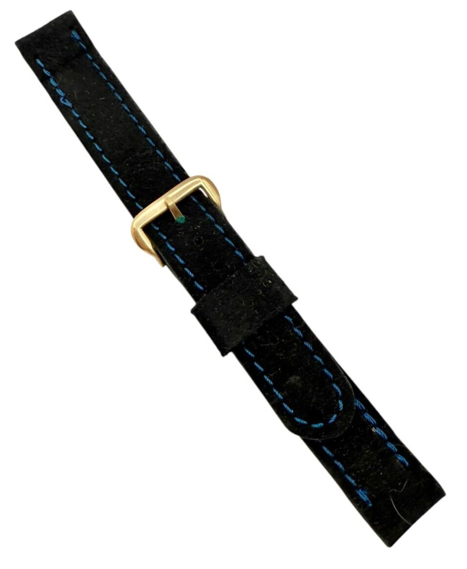Vintage Black Suede Top Blue Stitching Gemex 16mm Watch Strap Band
