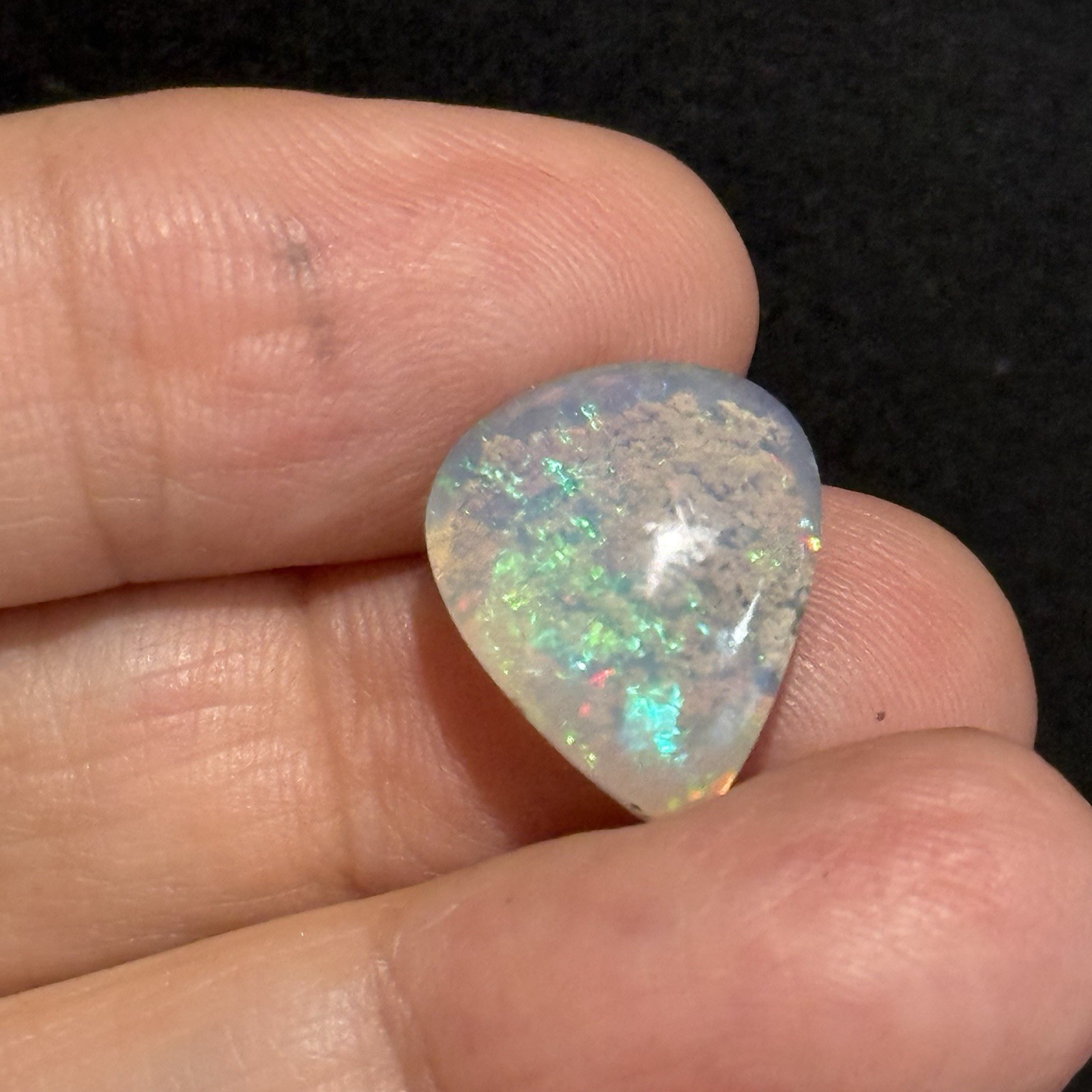 6.85ct 15.2×13.3×6.7mm Fine Galaxy Ethiopian Welo Opal Pear Shaped Cabochon Gem