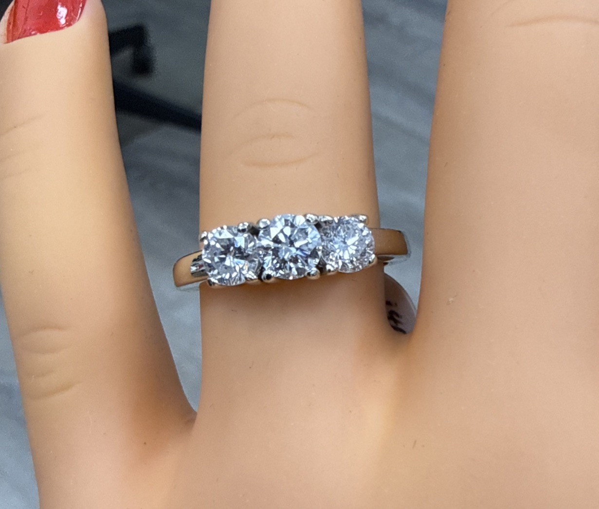 Bankruptcy Sale 80%Off 3 Stone Natural Large Quality Diamond 14K White Gold Ring