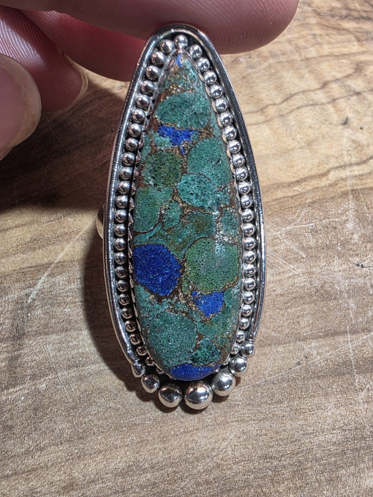 Handmade Azurite Malachite Sterling Silver Ring Size 8 | 10.8g Statement Ring