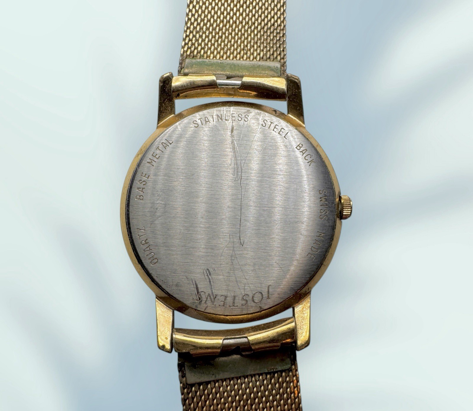 VINTAGE SWISS JOSTENS 10K 1/20 GOLD FILLED MESH BAND OVERHEAD DOOR WATCH 63gr