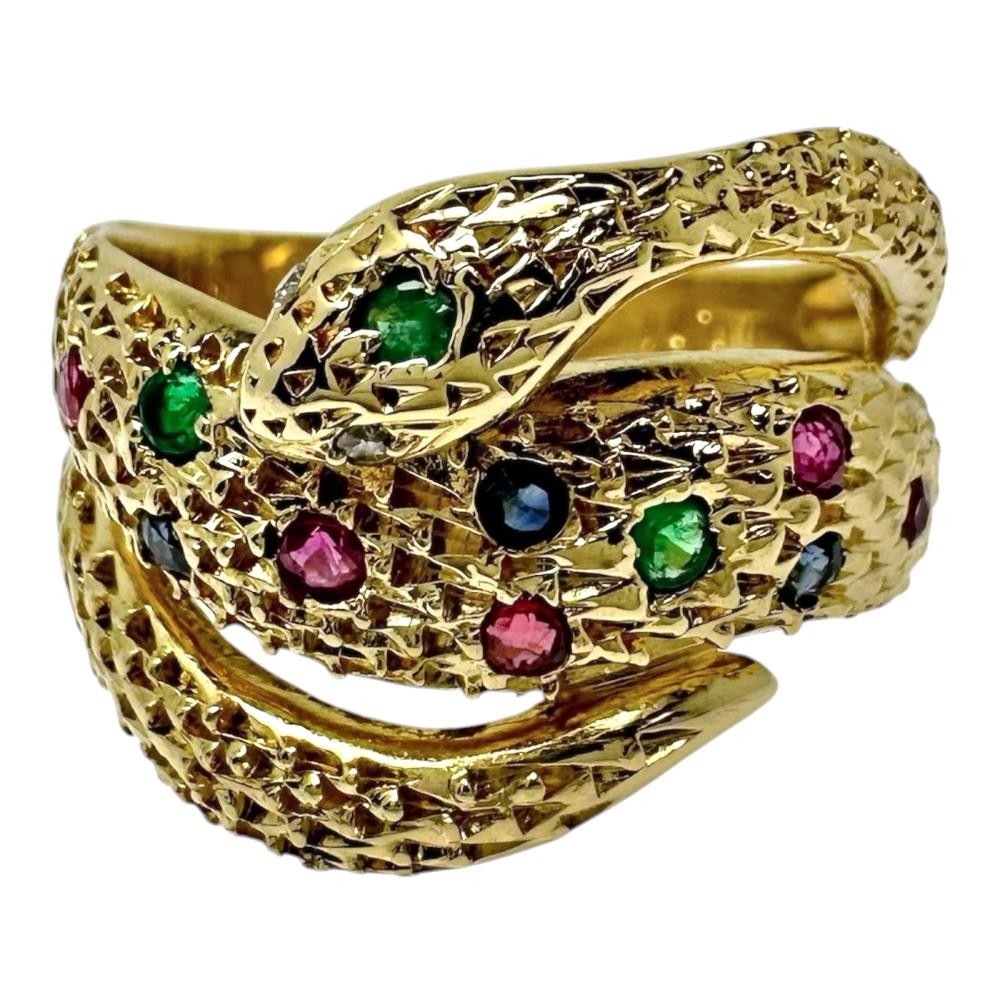 US 6.4 Snake motif Ruby Total 0.16ct sapphire Total 0.09ct Emerald Total of …