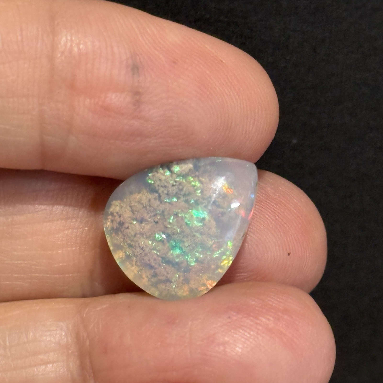 6.85ct 15.2×13.3×6.7mm Fine Galaxy Ethiopian Welo Opal Pear Shaped Cabochon Gem
