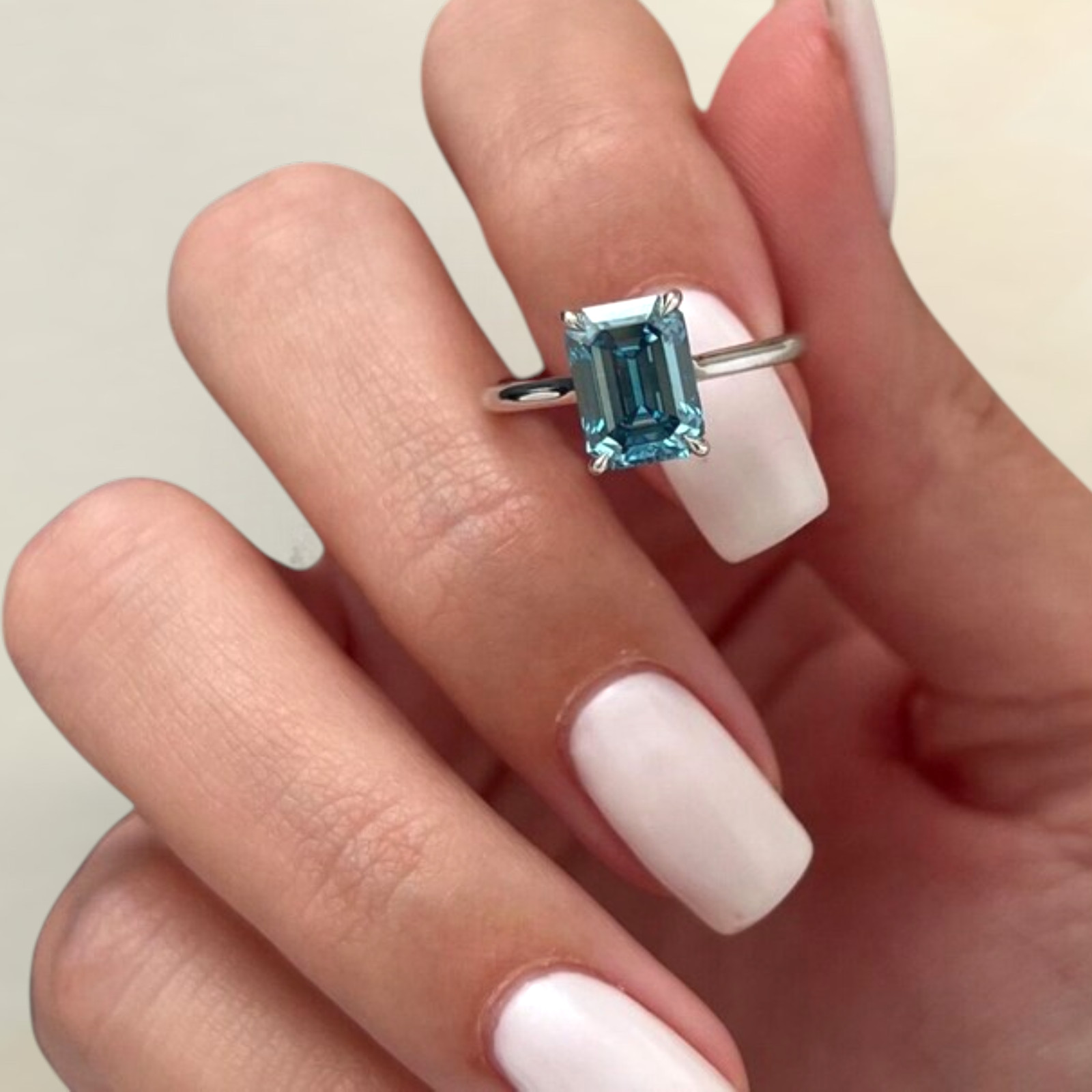 Emerald Cut 2.00 Ct Fancy Vivid Blue Women Diamond Ring Lab Grown 14K White Gold