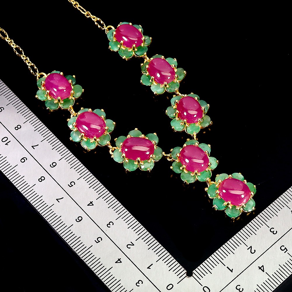 925 Sterling Silver Necklace Oval Ruby 11x9mm Emerald Gemstone Jewelry 18inches