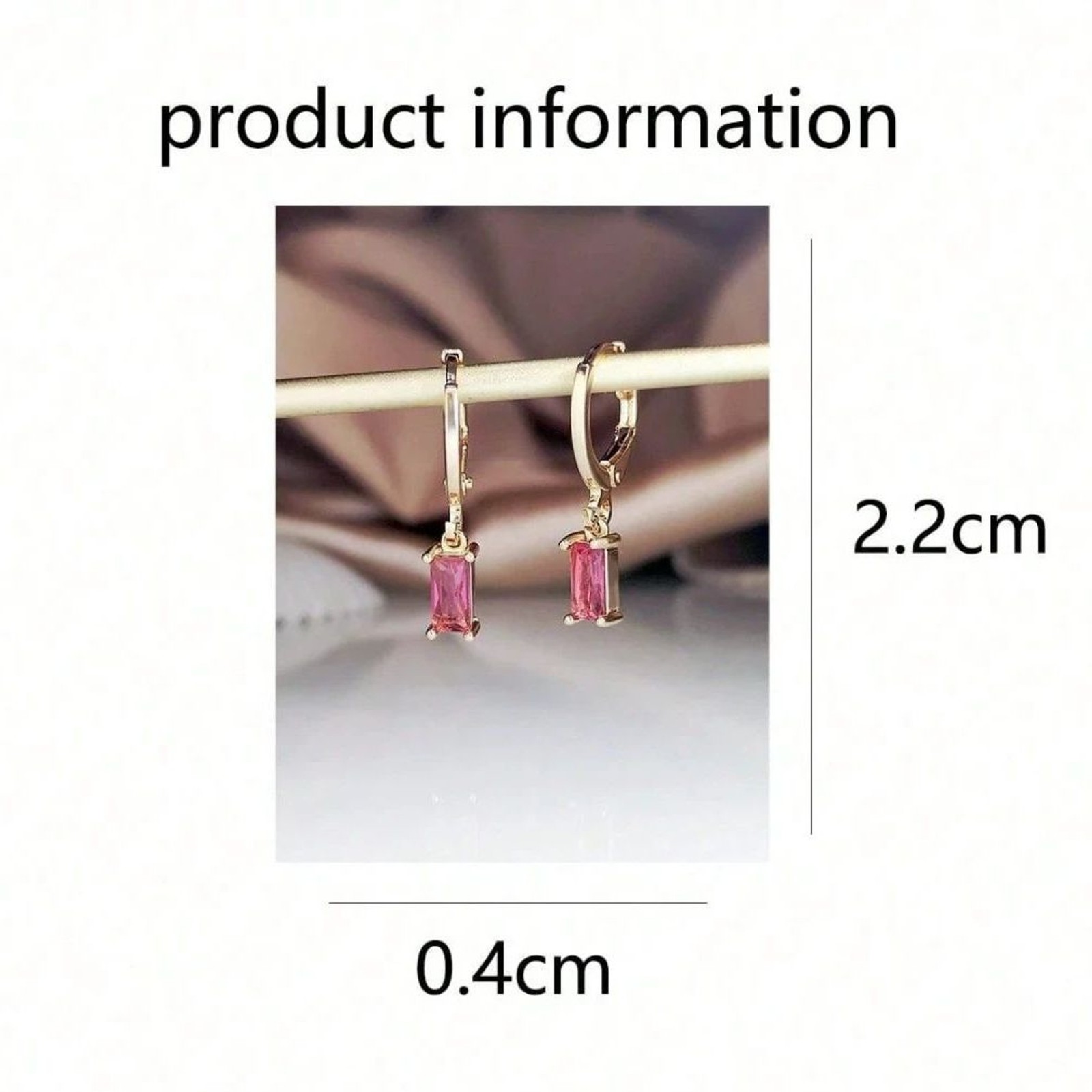 Emerald Cut Pink Zirconia Gold Hoop Earrings Dangle Pendant Drop Crystal Charm