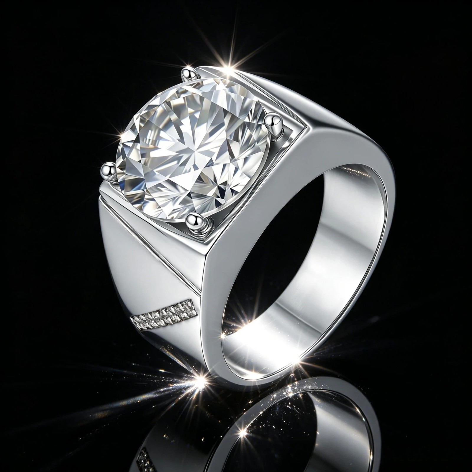 Rare 10 Ct Certified White Diamond Solitaire Men’s Ring 925 Silver Great Shine