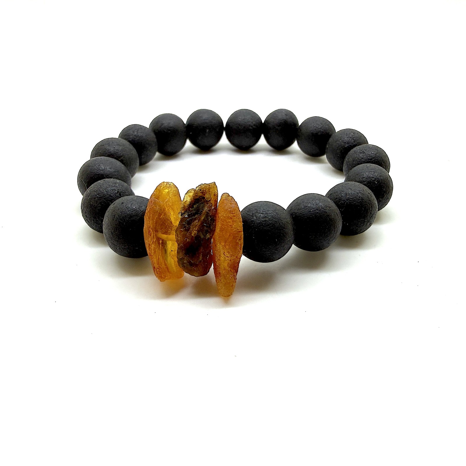 Baltic Amber Beaded Bracelet Black 11mm Stretch Healing 14.2g