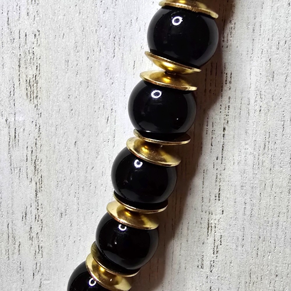 Charming Charlie Gold Tone Necklace With Black Beads – Approx 18 Inches Long