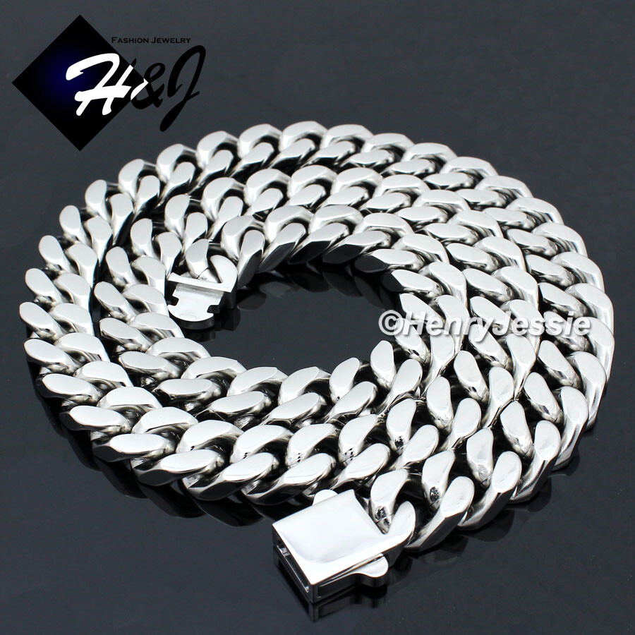 20″MEN’s Stainless Steel HEAVY WIDE 12mm Silver Miami Cuban Curb Chain Necklace