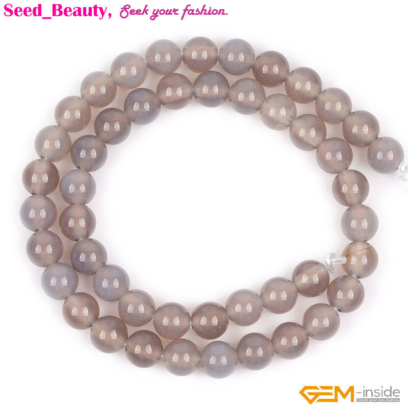Gray Agate Round Natural 2mm Big Hole Loose Beads For Jewelry Making Strand 15″