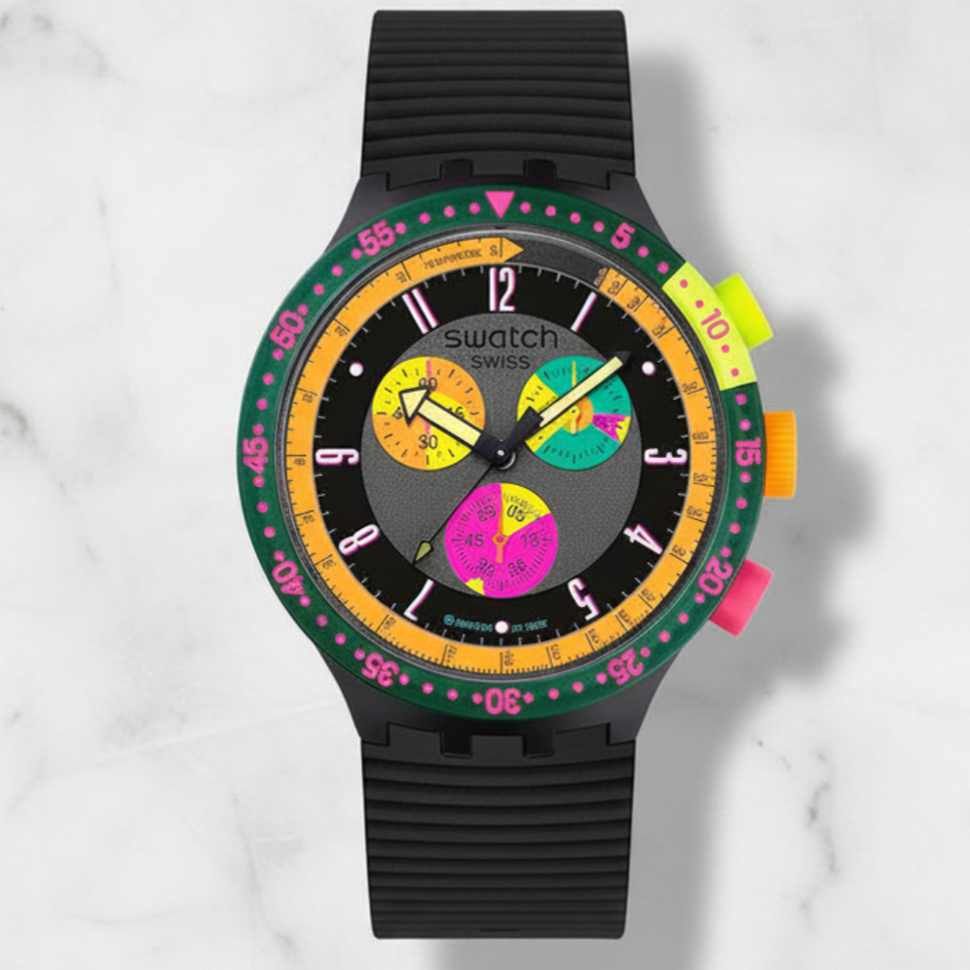 Swatch Big Bold Unisex Watch Casual Plastic Transparent Waterproof Neon Seppia