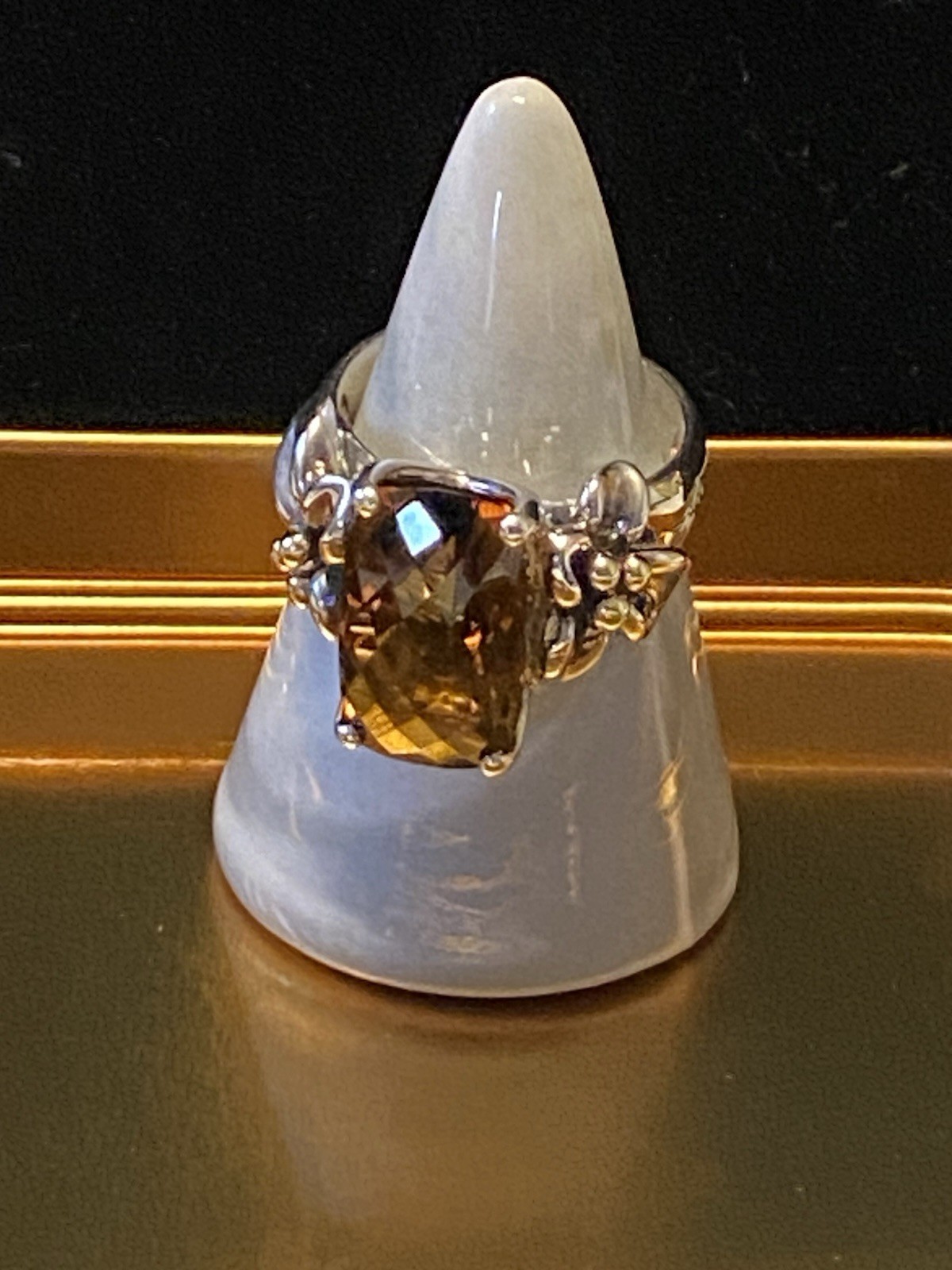 Ann King 925 Sterling Silver 18k Yellow Gold Flower Smoky Quartz Ring 7.75