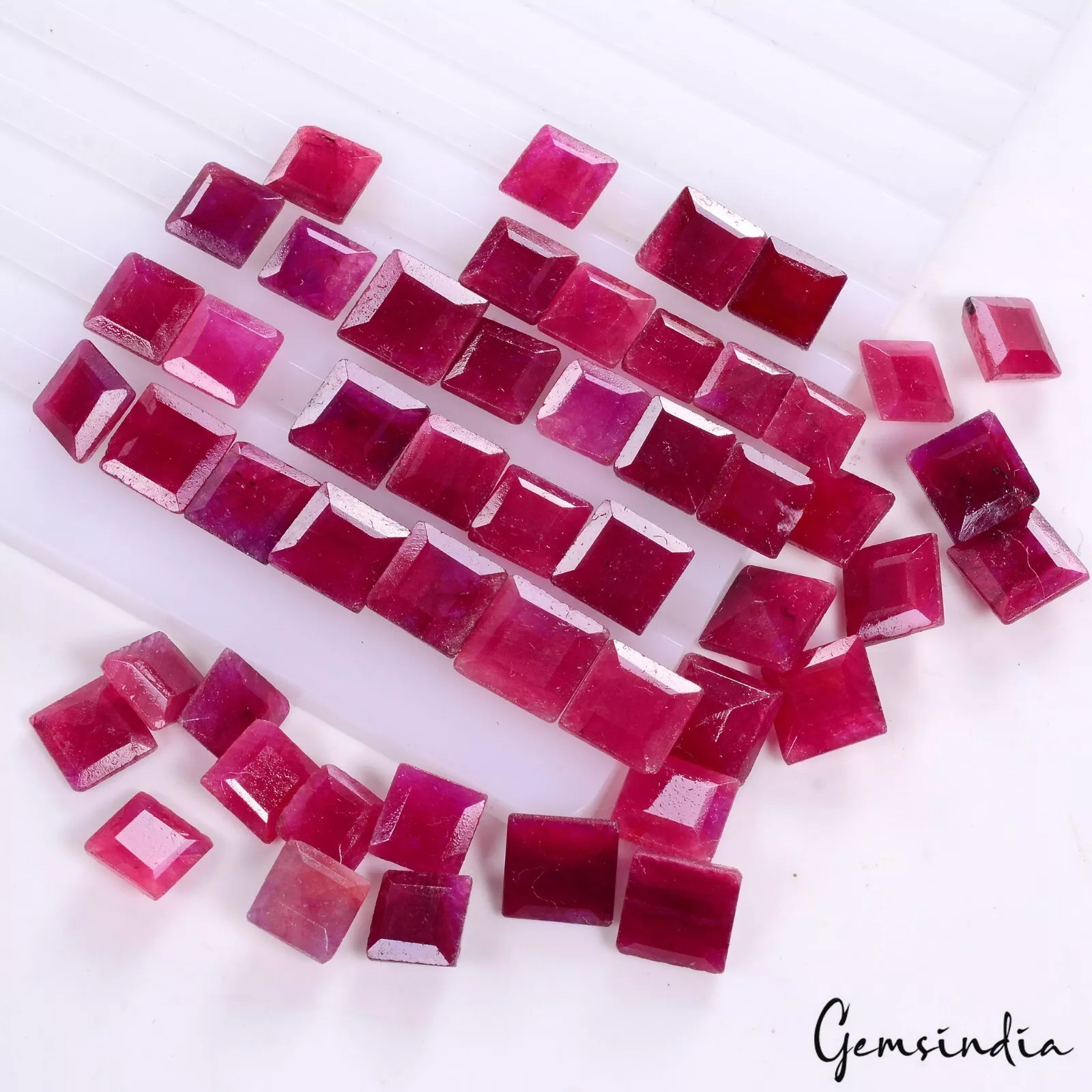 50 Pcs/6-9mm Natural Pink Red Ruby Princess Square Cut Ring Size Loose Gemstones