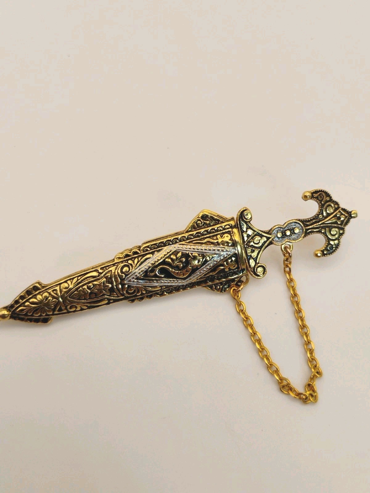 Vintage SPAIN 24k Gold Inlay Damascene Dagger/Sword Brooch/Pin