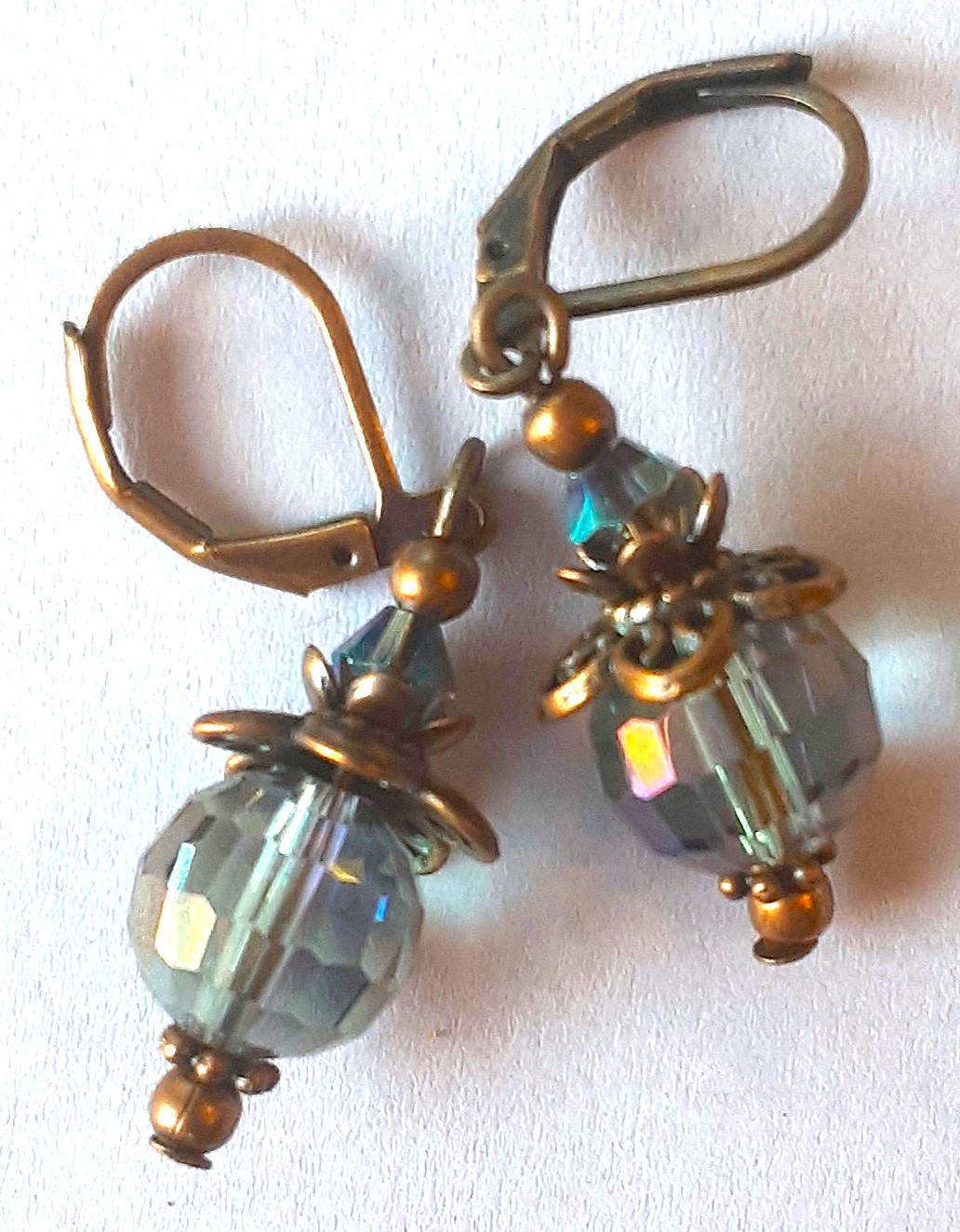 colorized MONTANA BLUE CHINESE Crystal earring COPPER LEVERBACK handcrafted XX