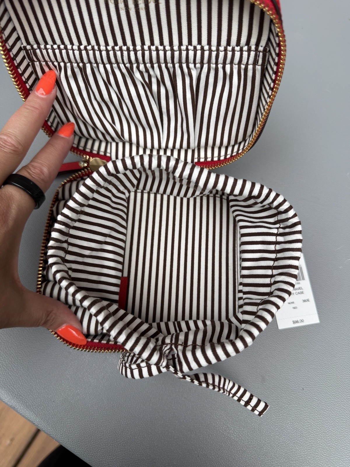 Henri Bendel Red Zip-Around Faux Leather Travel Jewelry Case, Lined 6x6x2