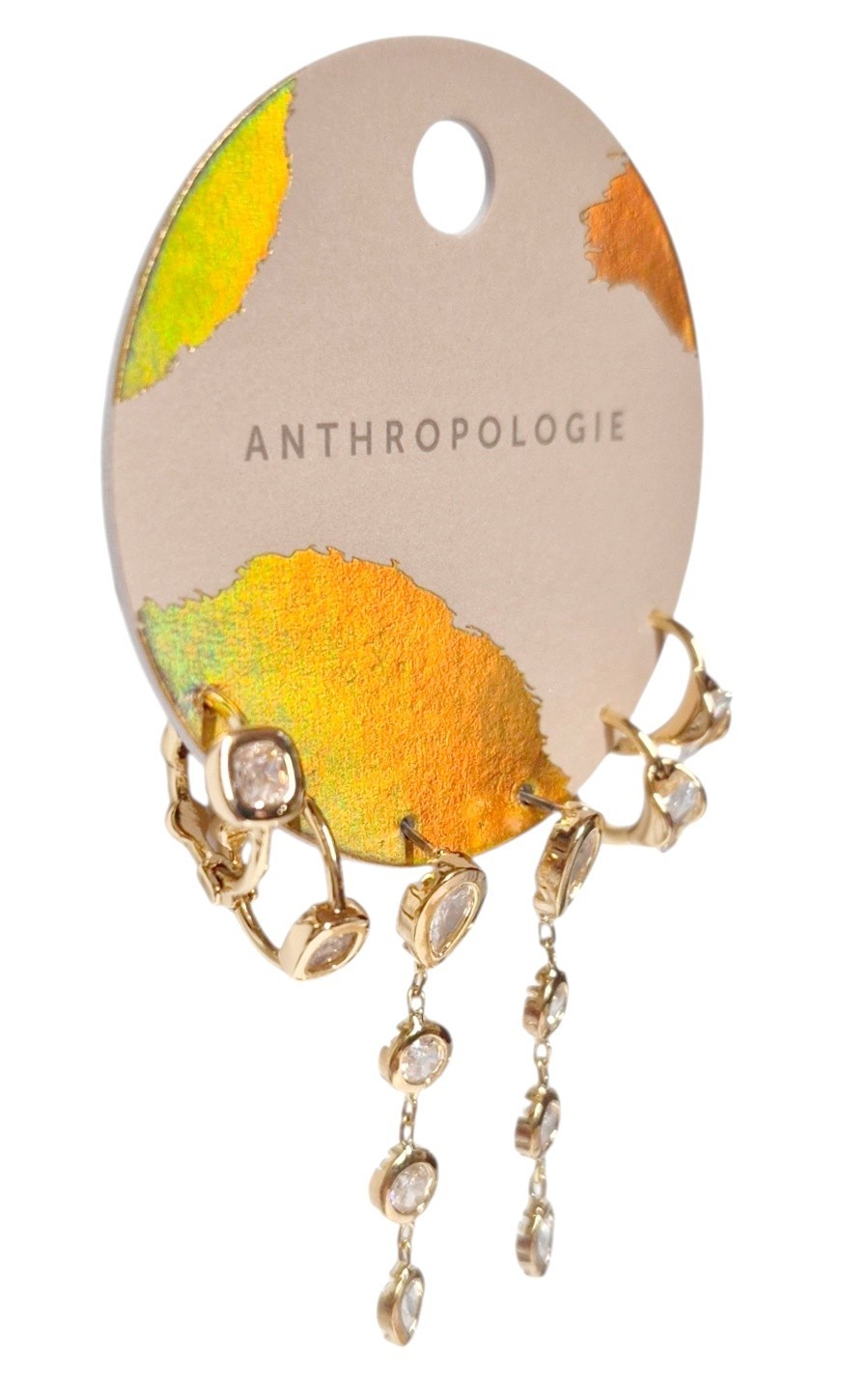 Anthropologie Glitz Crystal Earring Set Cubic Zirconia 14k Gold Plated Brass New