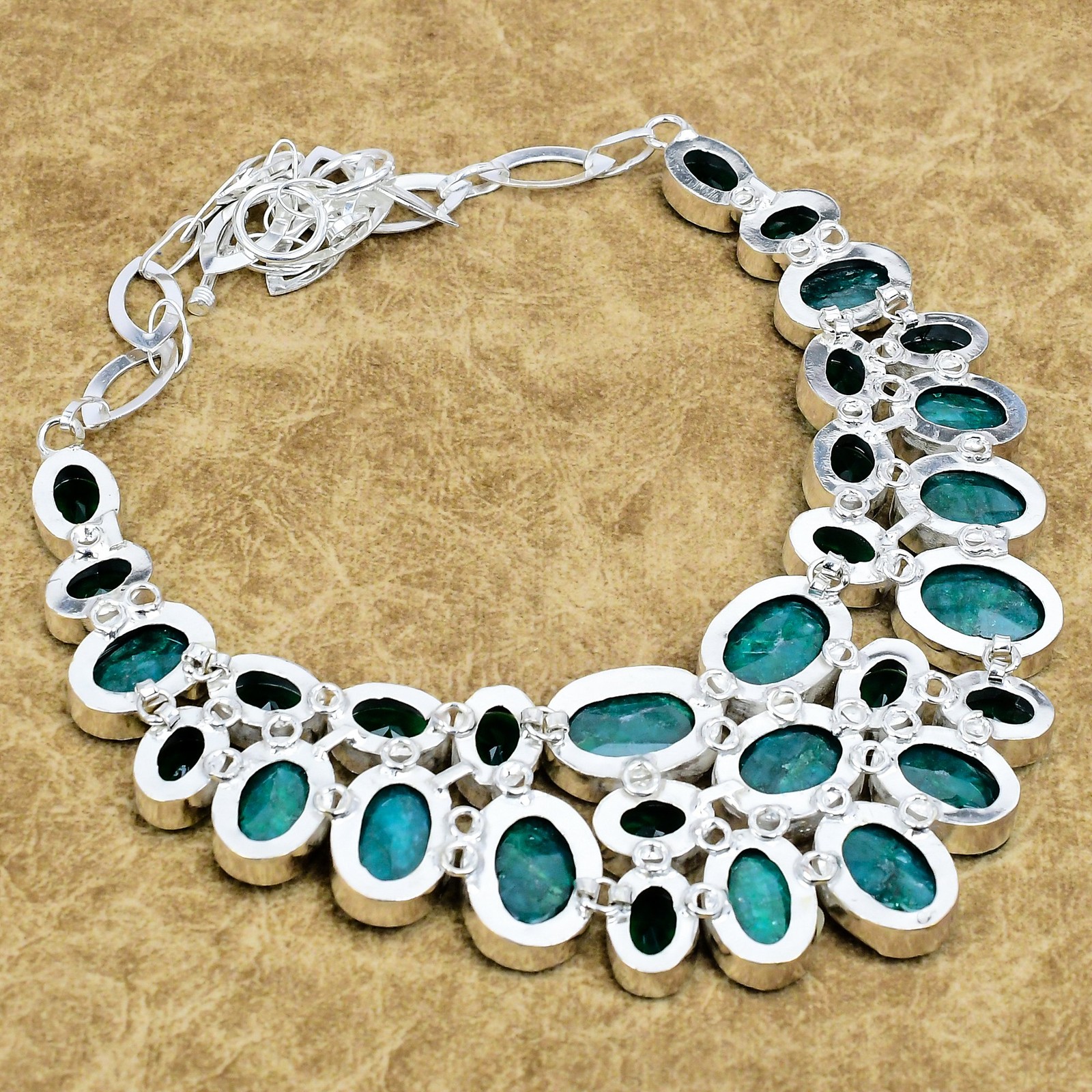 Natural Zambian Emrald, Diopside Gemstone Necklace 925 Sterling Silver Jewelry