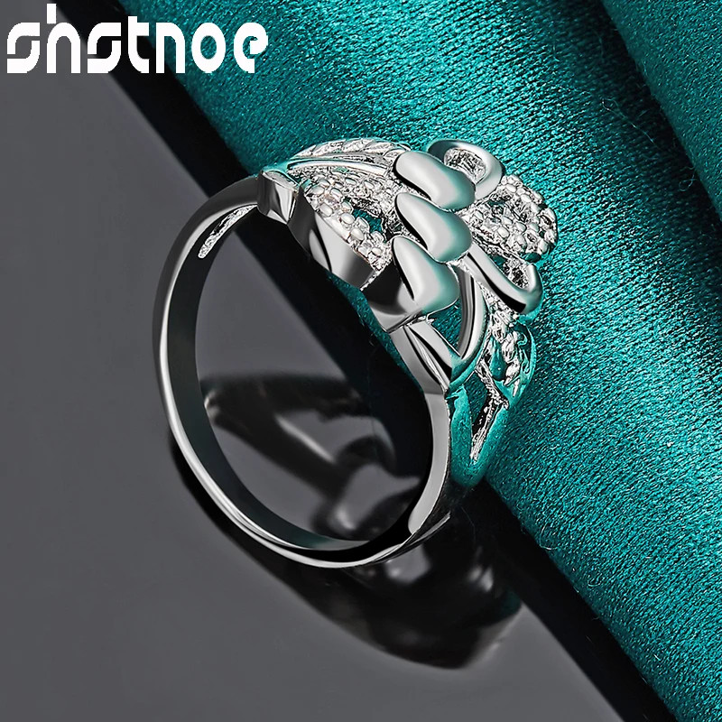 SHSTONE 925 Sterling Silver rings Inlay AAA Zircon Three Heart Bowknot Ring For
