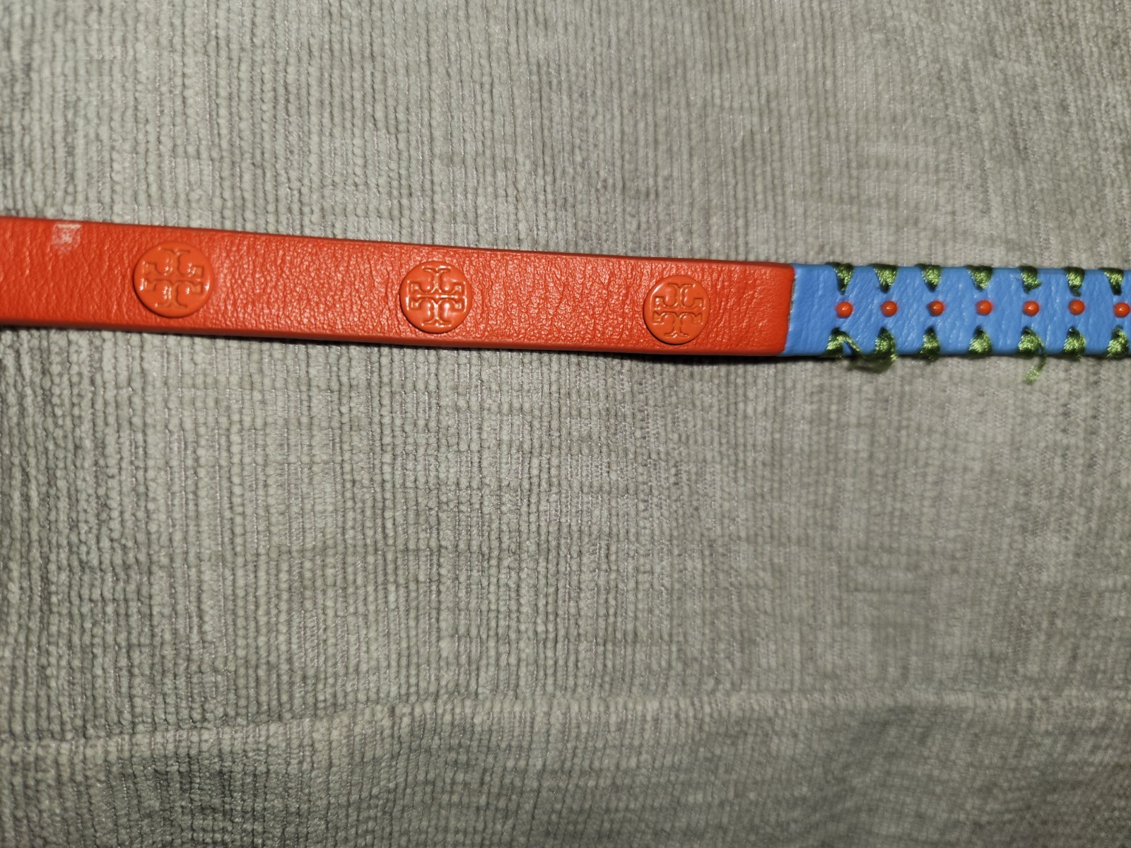 Tory Burch Orange Blue Leather Woven Logo Wrap Bracelet Belt Look Design