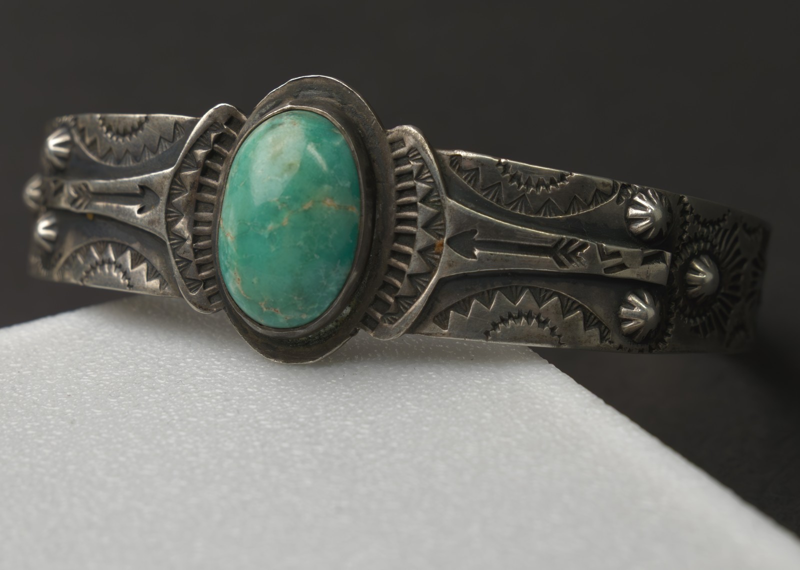 Old Fred Harvey Era Navajo Turquoise Early Silver Cuff Bracelet