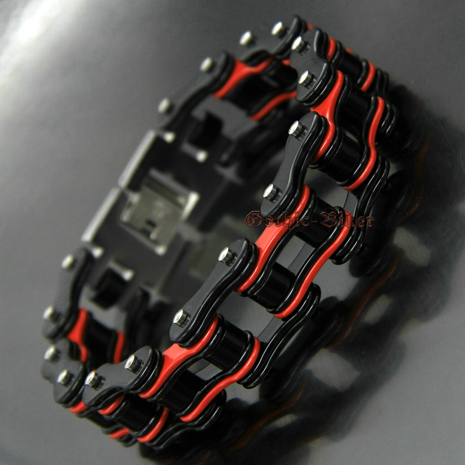 Mens Stainless Steel Motorcycle Bike Chain Link Bracelet Heavy Biker Black/Red