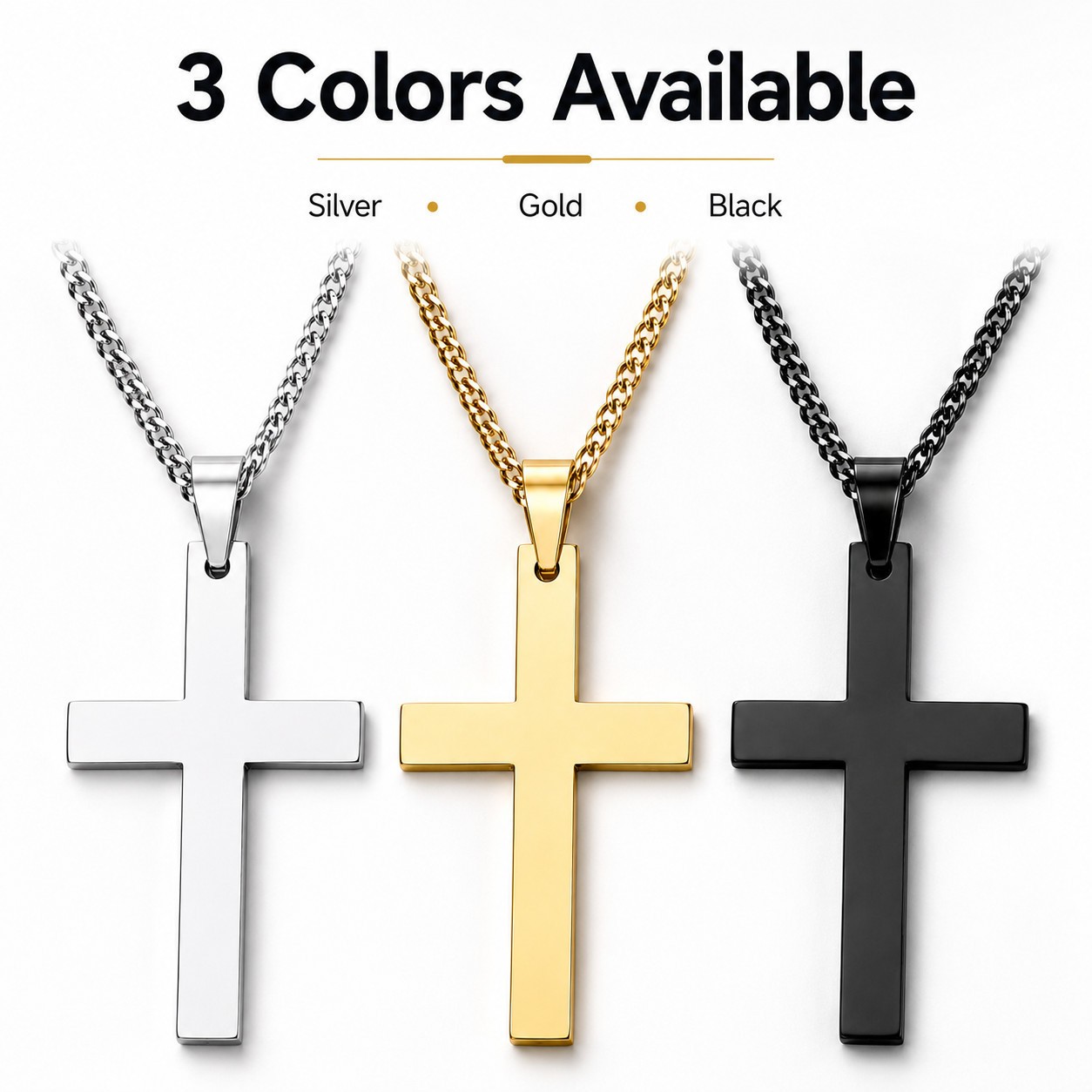 Cross Pendant Necklace Men Women Cuban Link Chain Stainless Steel Gold Silver