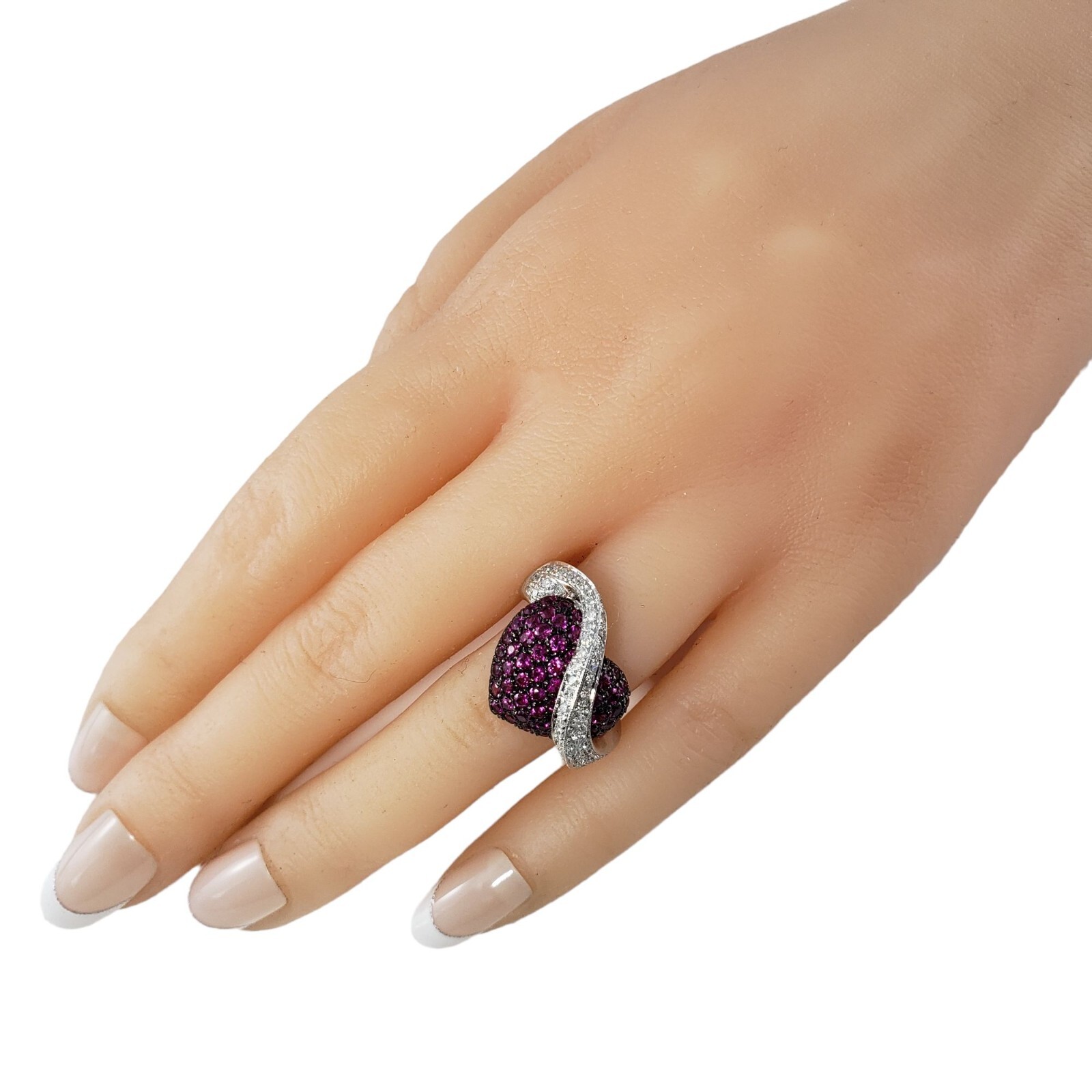 14K White Gold Pink Sapphire Diamond Heart Ring Size 4.25 #14005