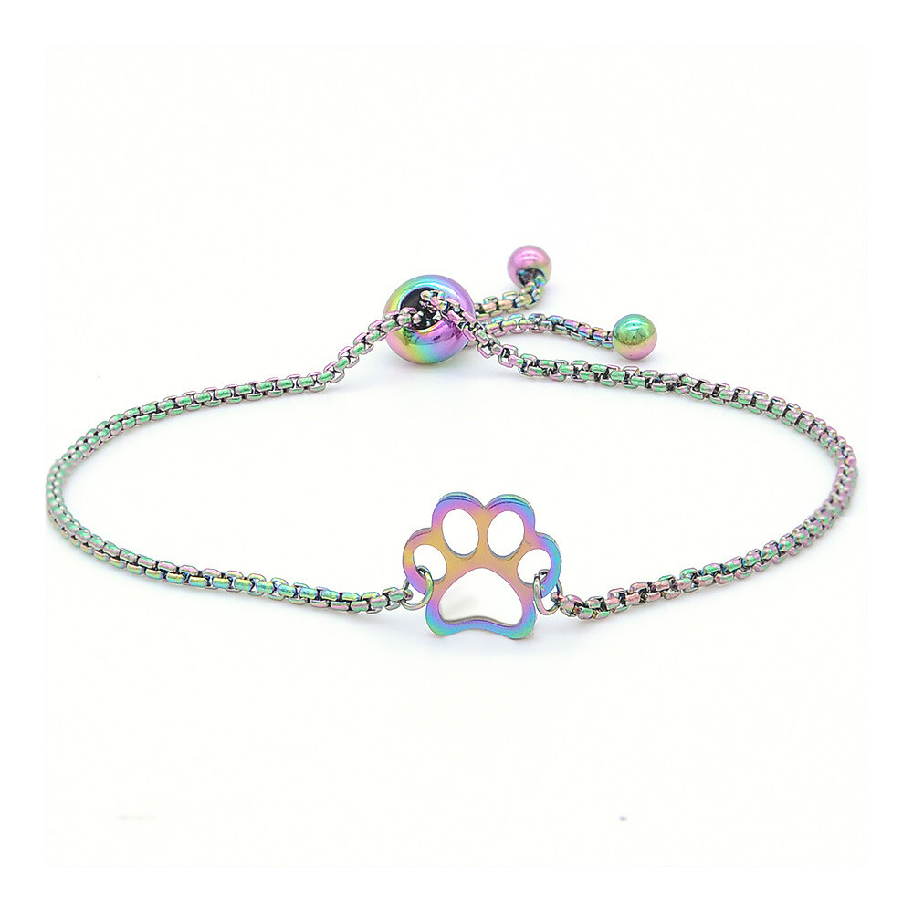 Adjustable Stainless Steel Slider Bracelet Bolo Chain Dog Paw Prints 9.5″ A144