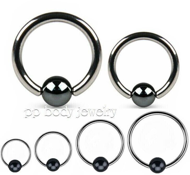 PAIR Steel Captive Bead Ring Hematite Plated Ball Earrings Cartilage Tragus Nose