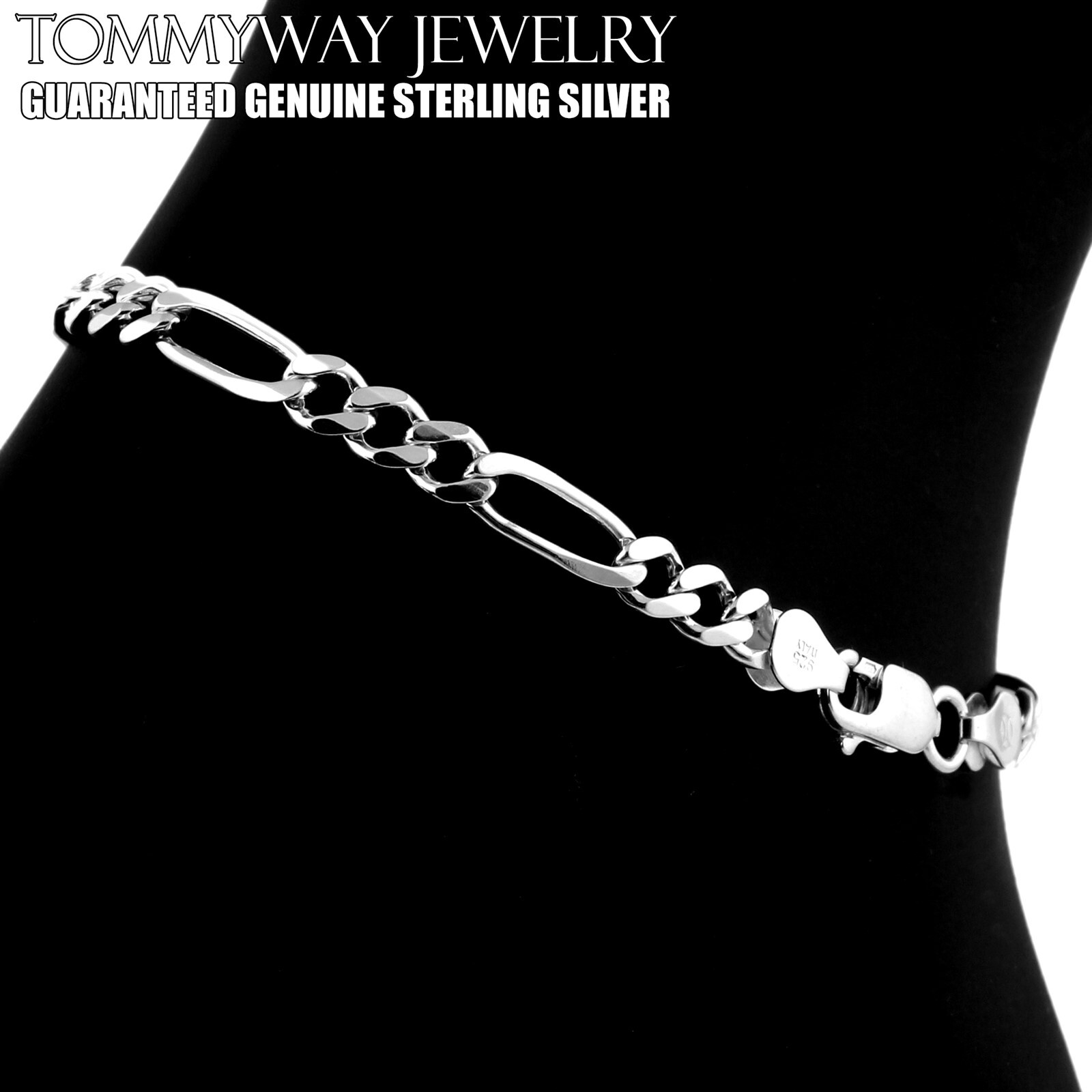 Real 925 Sterling Silver Anklet 7″ 8″ 9″ 10″ 11″ 12″ Figaro Ankle Bracelet 5mm