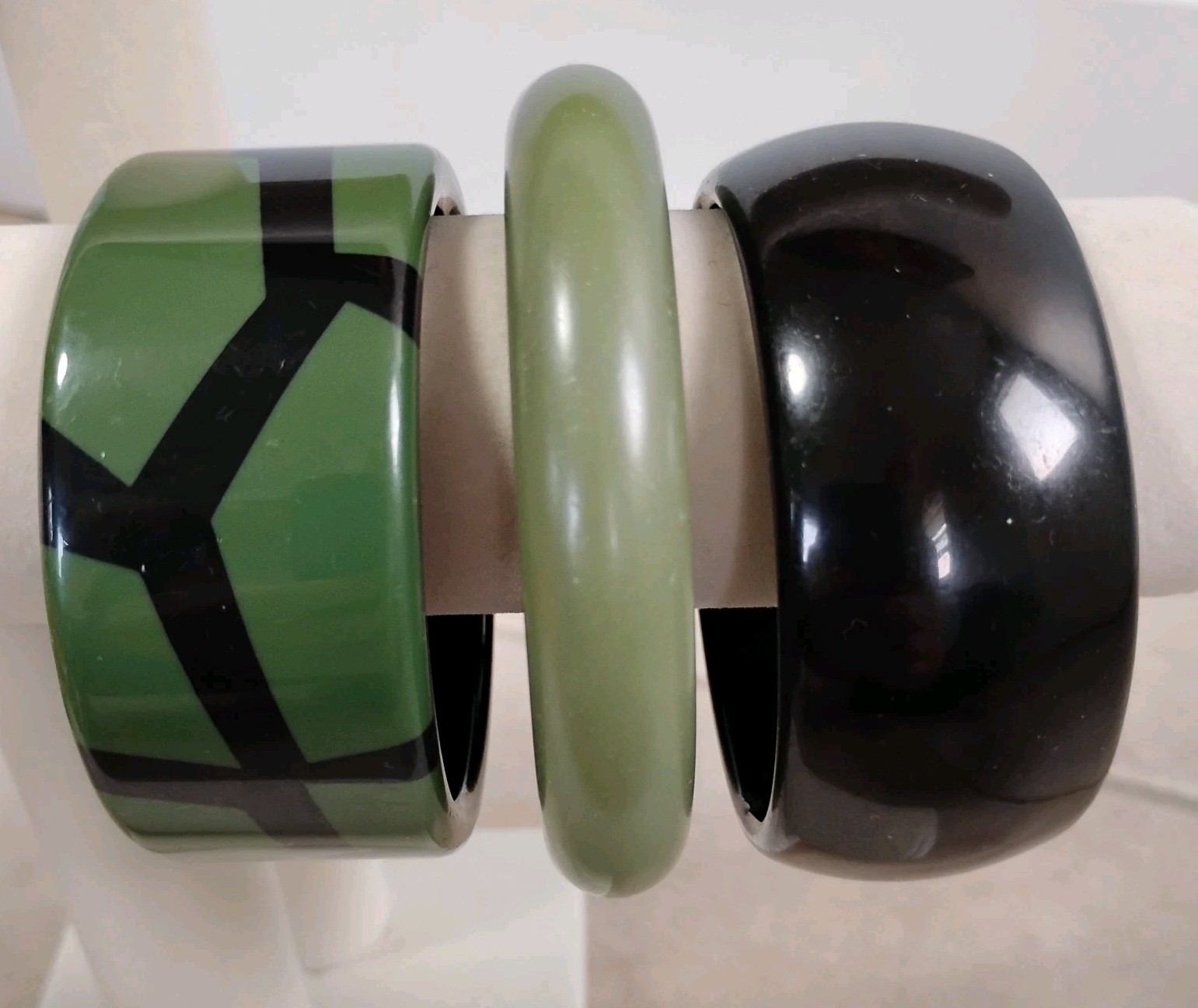 NEW Olive Green Black Bangle Bracelet Lot Set Of 3 Chunky Sz 7.5-8