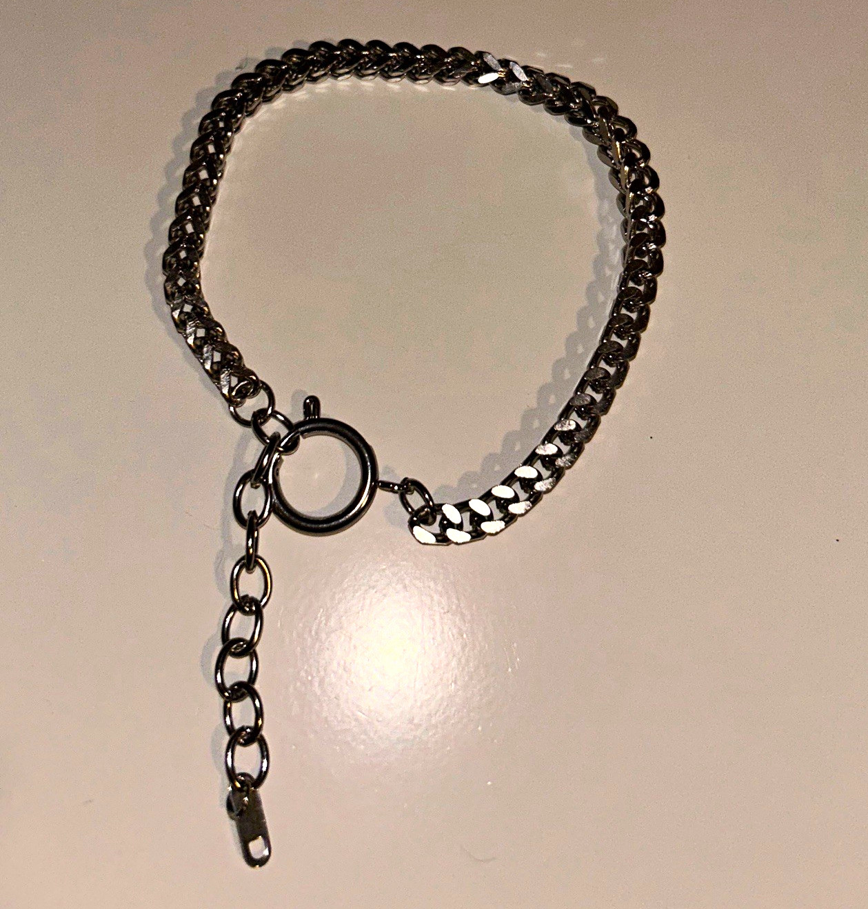 Silver Tone Curb Link Chain Bracelet Toggle Closure Adjustable Extender