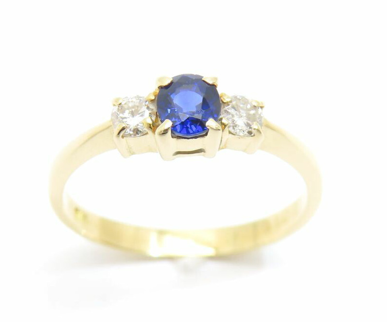 Authentic 18KYG Ring Sapphire 0.34ct Diamond 0.16ct Size JP8 US4.5 Very Good Con