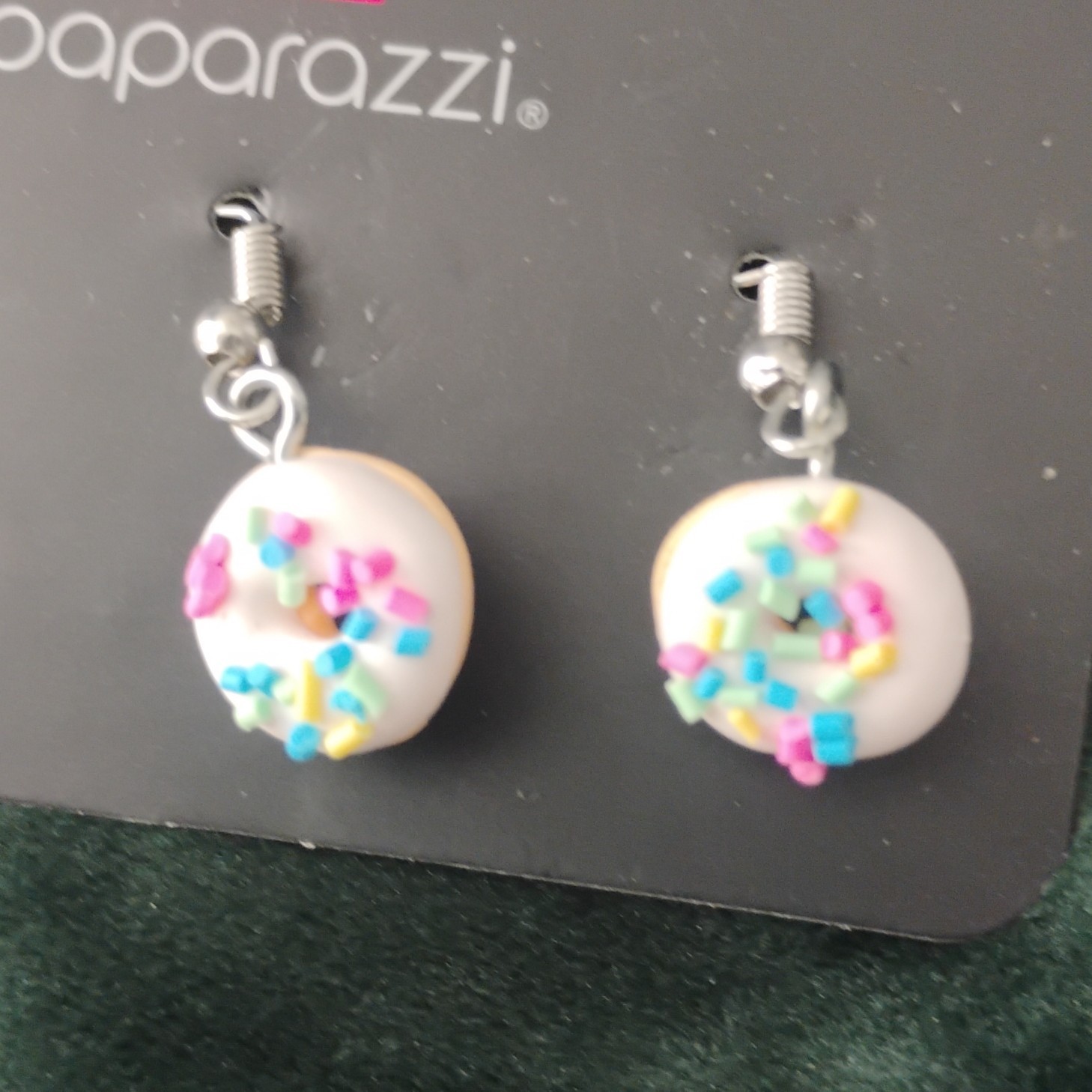 Paparazzi Donut Dangle Hook Earrings White Resin Multicolor Sprinkles No Stone