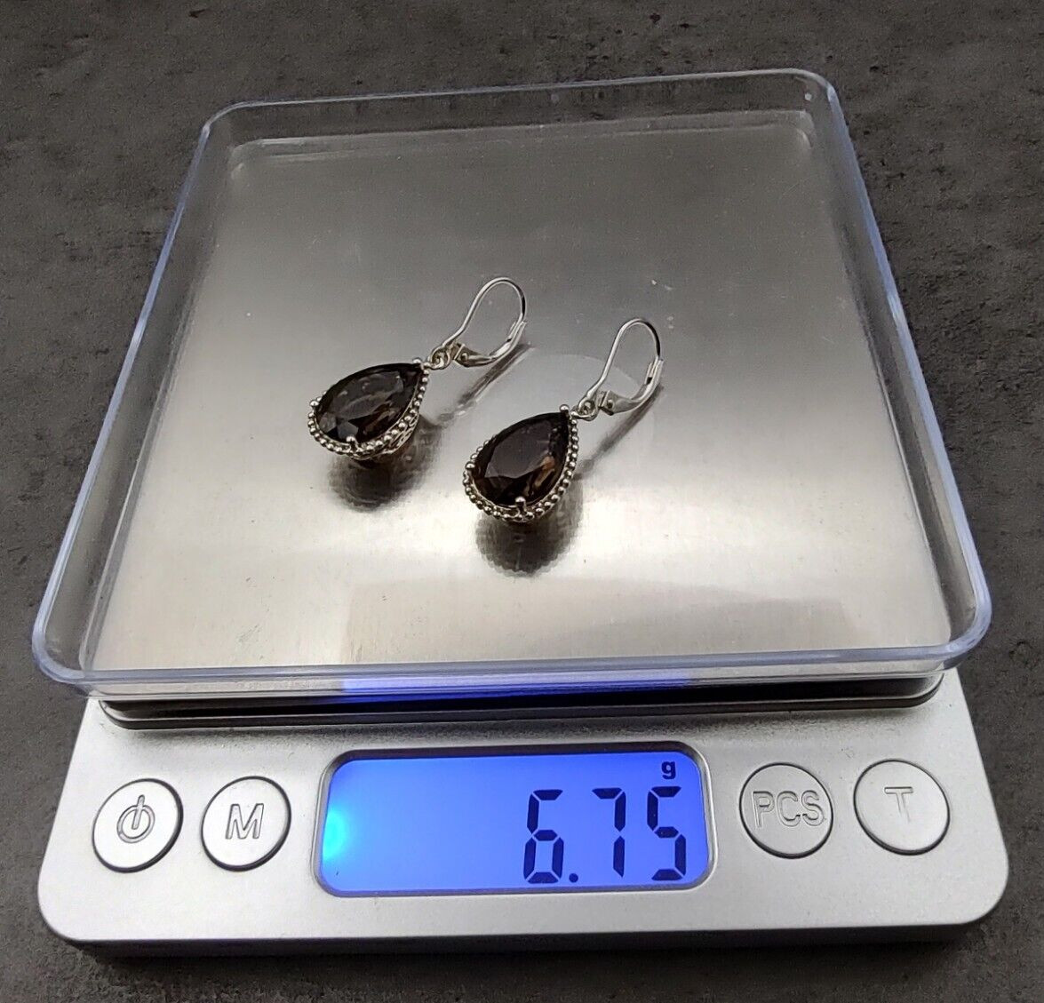 Michelle Albala Sterling Silver Smoky Quartz & Diamond Rev Pendant & Earrings