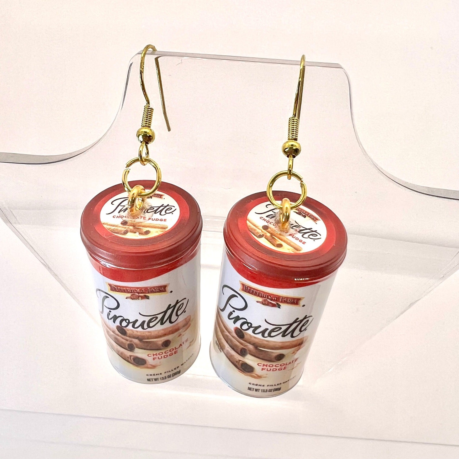 Pirouette Cookie Earrings – Mini Wafer Snack Dangles – Retro Foodcore Cute